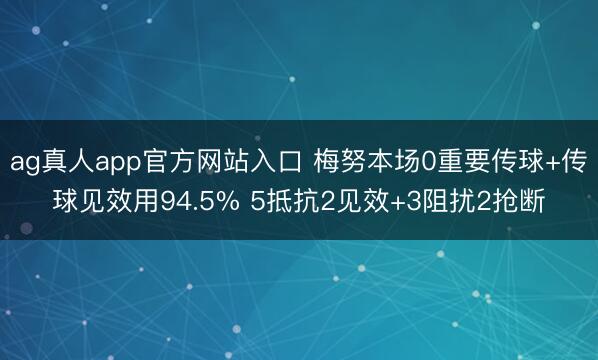 ag真人app官方网站入口 梅努本场0重要传球+传球见效用94.5% 5抵抗2见效+3阻扰2抢断